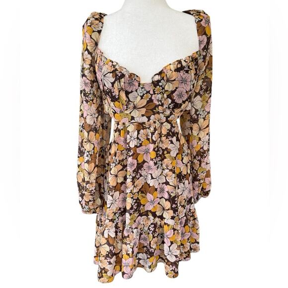 ASTR The Label Teyla Mini Dress in Brown & Yellow Floral NWT- Large - Picture 5 of 10